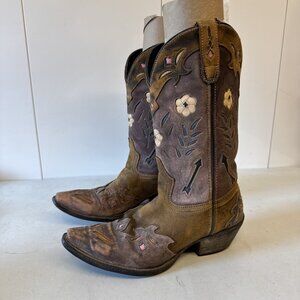 Larado Women's Vintage Snip Toe Leather Boot Size 9 Floral Coastal Cowgirl Arrow